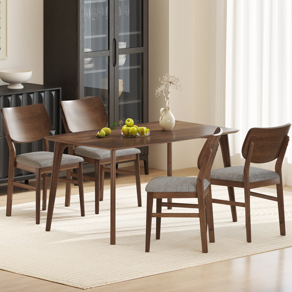 Farmhouse style kitchen chairs set of 2 with gray upholstered seats and solid rubber wood frame for dining comfort.