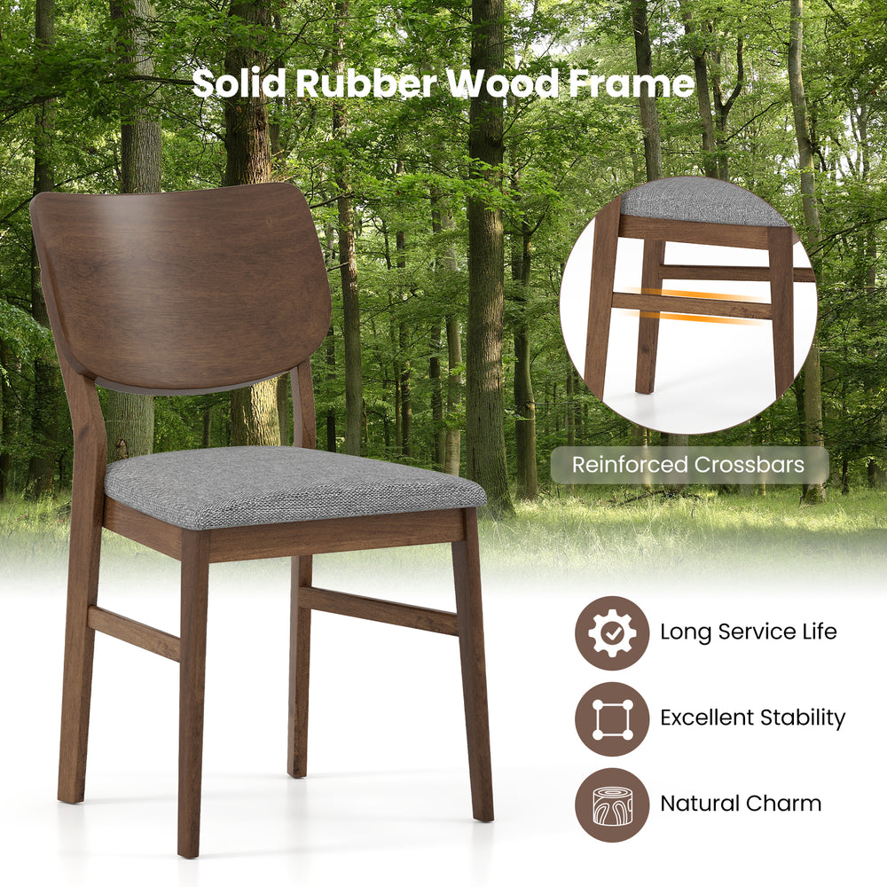 Farmhouse upholstered kitchen chair with solid rubber wood frame and gray padded seat, ideal for dining comfort.
