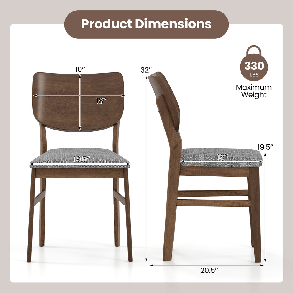 Side view of Farmhouse upholstered kitchen chair with rubber wood frame, gray padded seat, and ergonomic backrest.