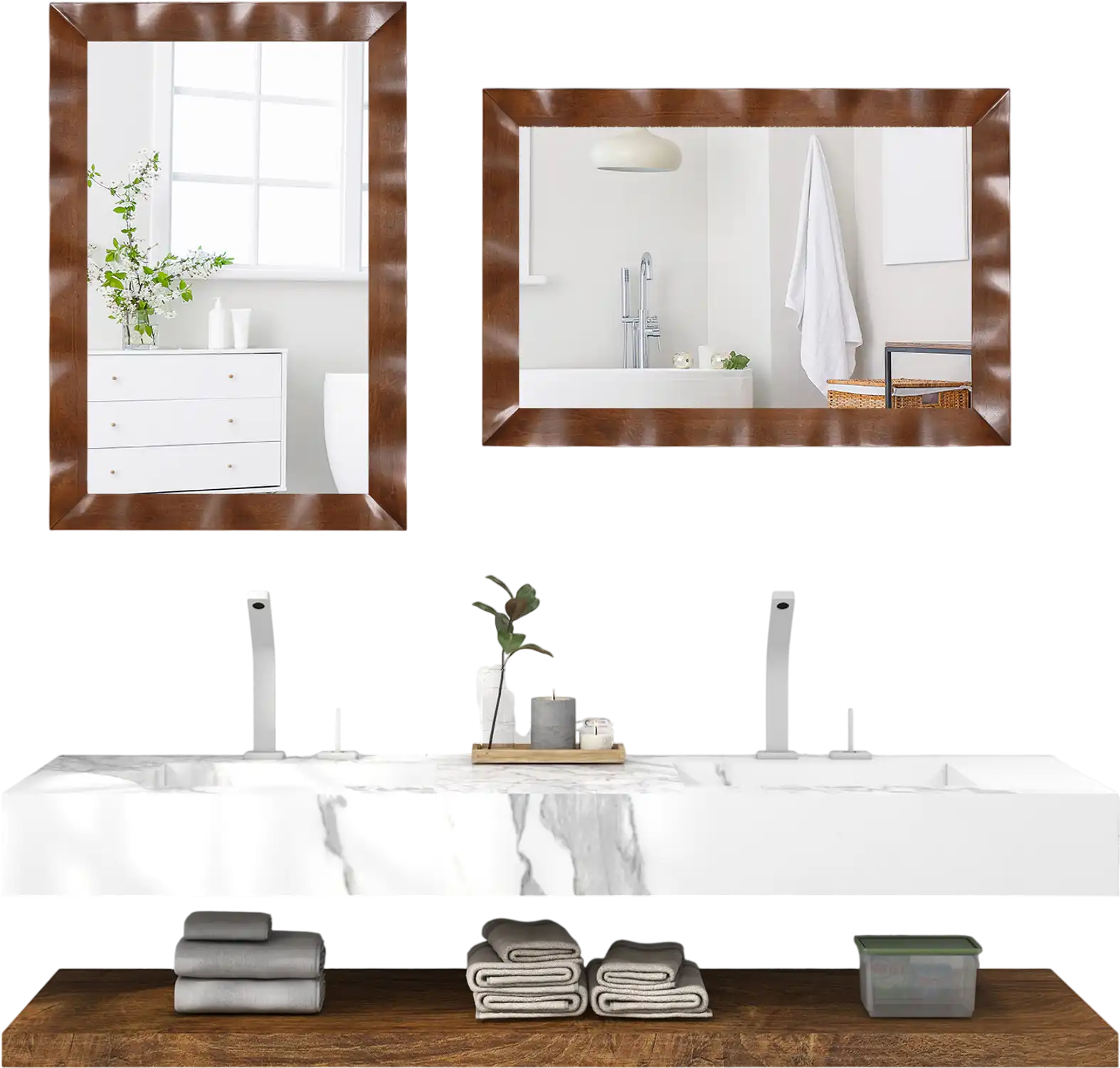 Costway Farmhouse Wall Mirror Solid Wood Frame Brown 41.5