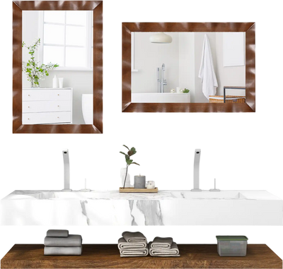 Costway Farmhouse Wall Mirror Solid Wood Frame Brown 41.5