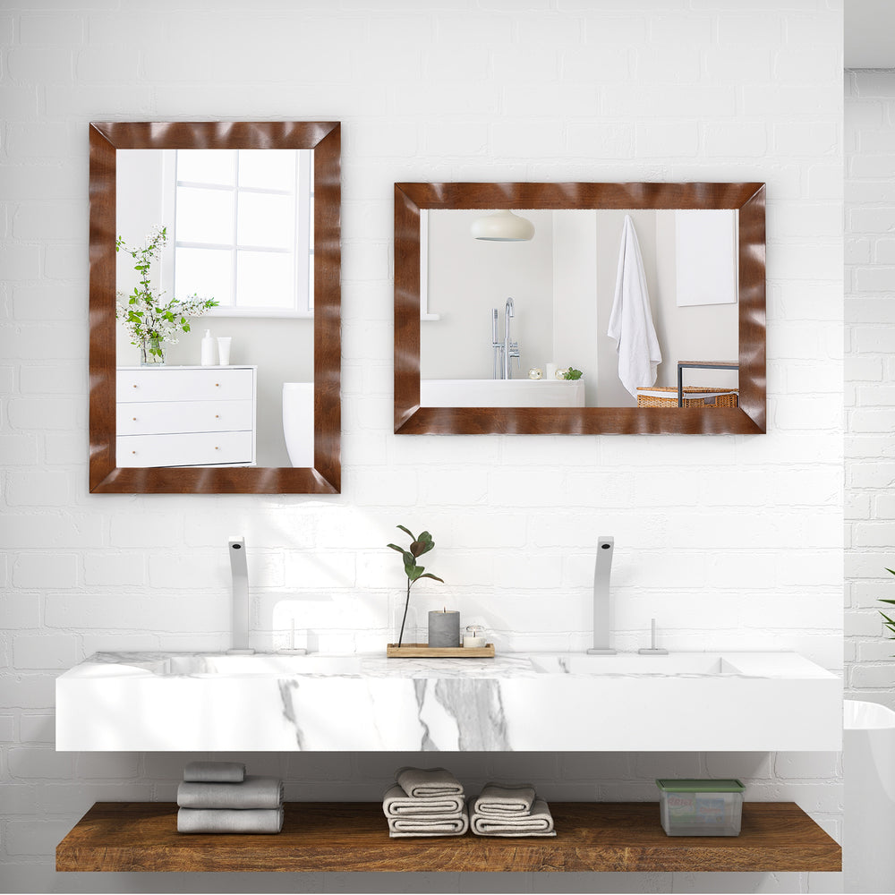 41.5 x 28 inches Farmhouse Wall Mirror with Solid Wood Frame-Brown - Gallery View 1 of 10