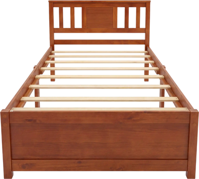 Costway Farmhouse Wooden Bed Frame Walnut 45616779 New