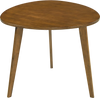 Round walnut dining table for 4 with rubber wood legs, featuring a smooth surface and compact design for small spaces.