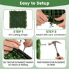 Step-by-step setup guide for 12 pieces of 20 x 20 inch artificial boxwood wall panels with lock connectors.