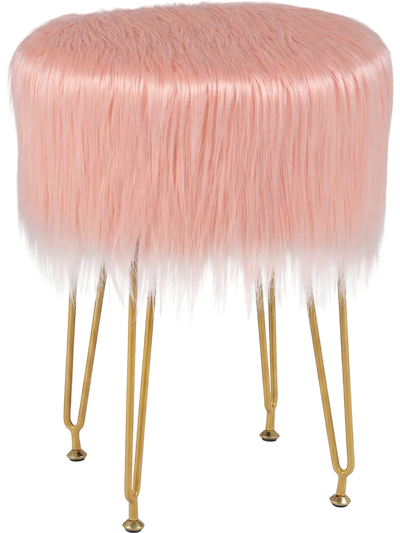 Costway Faux Fur Vanity Stool Round Upholstered Footrest Furry Padded Seat 94058326 New