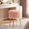 Faux Fur Vanity Stool Chair with Metal Legs for Bedroom and Living Room-Pink - Gallery View 1 of 10