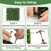 Artificial greenery foliage panels showing easy setup steps for customization and attachment with lock connectors.