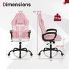 Pink faux leather upholstered office chair with ergonomic design, removable head pillow, and adjustable height for comfort.
