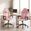 Ergonomic pink faux leather office chairs with removable head pillows and rocking function for comfortable workspace support.