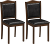 Set of 2 walnut wooden dining chairs with faux leather upholstery and padded seats for comfortable dining experiences.