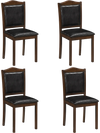 Set of 4 walnut wooden dining chairs with faux leather upholstery and padded seats for comfortable dining experiences.