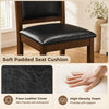 Soft padded seat cushion of a walnut farmhouse dining chair, featuring waterproof faux leather and high-density foam for comfort.