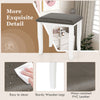 Gray faux leather vanity stool with sturdy white wooden legs, ideal for makeup rooms and living rooms. Easy to clean.