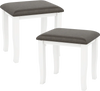 Set of 2 gray faux leather vanity stools with white solid wood legs, ideal for makeup rooms and living spaces.