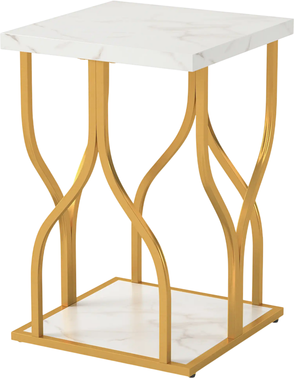 Faux marble bedside night stand with petal-inspired metal frame, showcasing a stylish square top and elegant design.