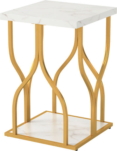 Costway Faux Marble Bedside Nightstand Petal Metal Frame 57304595 New