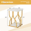 Faux marble bedside nightstand with petal-inspired metal frame, featuring a square top and bottom shelf for added.