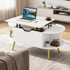 Faux marble lift top coffee table with hidden compartment and shelves, ideal for living room or study use.