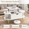 Faux marble lift top coffee table in white features hidden storage and elegant patterns, perfect for living or reception rooms.