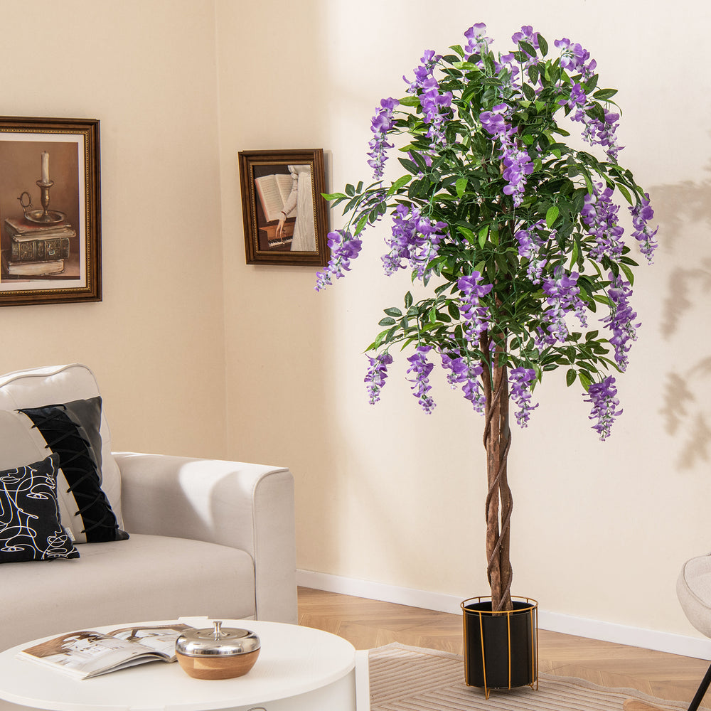 5.5 FT Faux Wisteria Plant in Nursery Pot with Blooming Flowers-Purple - Gallery View 1 of 10