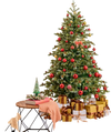 6 ft Christmas tree with warm white LED lights and pine cones, featuring 590 branch tips, ideal for festive home decor.