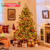 6-foot Christmas tree with warm white LED lights, pine cones, and presents, perfect for holiday home decoration.