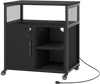 File cabinet on wheels in black with charging station, lockable cabinet, and adjustable shelves for versatile storage.