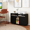 Black mobile file cabinet with lock, featuring adjustable shelves and drawers, ideal for printer and office storage.