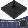 Heavy-duty black fillable umbrella base made of HDPE, featuring wheels for easy repositioning and stability for.