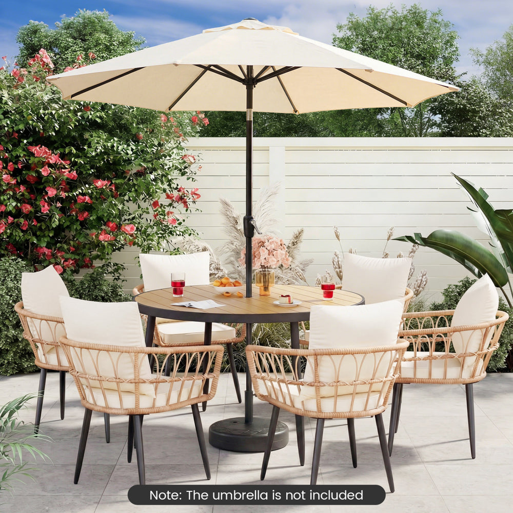 Heavy-duty black umbrella base for 1.2"-2" poles, filled with sand for stability, ideal for patio tables.