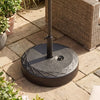 Heavy-duty black fillable umbrella base with textured surface, designed for stability and easy transport for patio use.