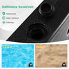 Fillable umbrella base stand with refillable reservoir for water or sand, featuring lockable wheels for stability and.