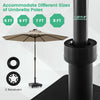 Fillable umbrella base stand with lockable wheels, designed for 1.25"/1.9" poles, ideal for patio and poolside use.