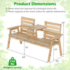 Outdoor fir wood bench with foldable middle table, 58" x 18" seating, ideal for patio and garden use.