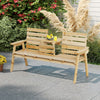 Outdoor fir wood bench with a foldable middle table, perfect for patio seating and accommodating 2-3 people comfortably.