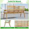 Outdoor fir wood bench with foldable middle table, stable construction, and rustic finish, perfect for patio or garden.