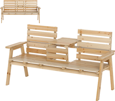 Costway Outdoor Fir Wood Bench Foldable Middle Table 59684317 New
