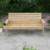 Natural fir wood bench with foldable middle table, ideal for patio seating, featuring wide armrests and slatted surface.