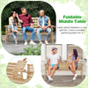 Outdoor fir wood bench with foldable middle table, perfect for 2-3 people, ideal for patio and garden gatherings.