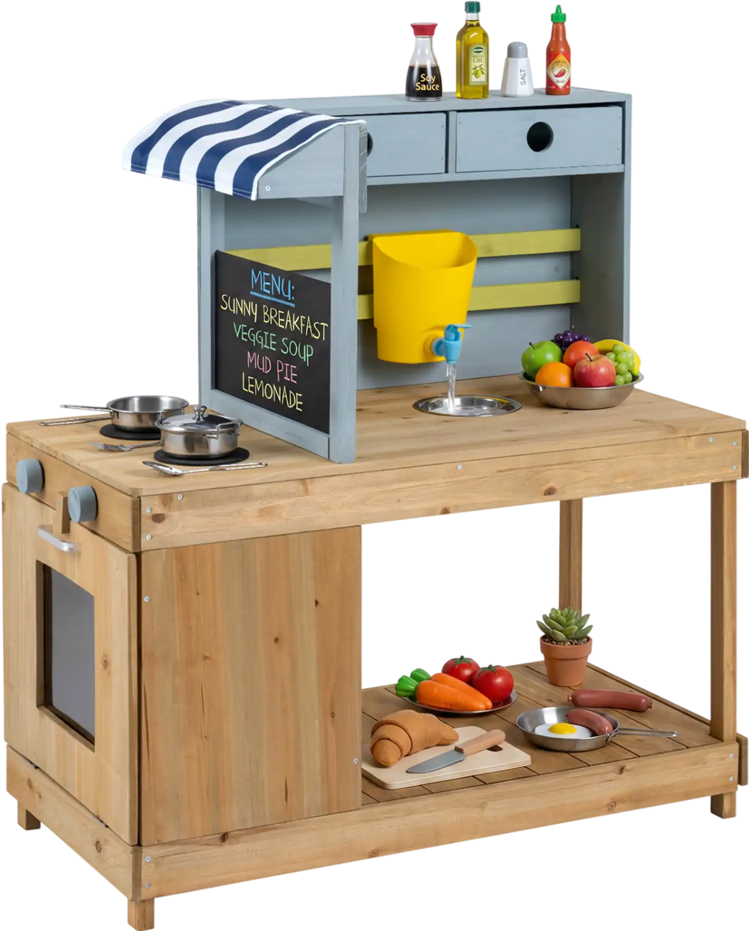 Costway Kids Fir Wood Mud Kitchen Playset w/ Canopy Faucet 20016964 New