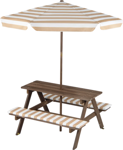 Costway Kids Fir Wood Picnic Table w/ 2 Benches Umbrella 52326586 New
