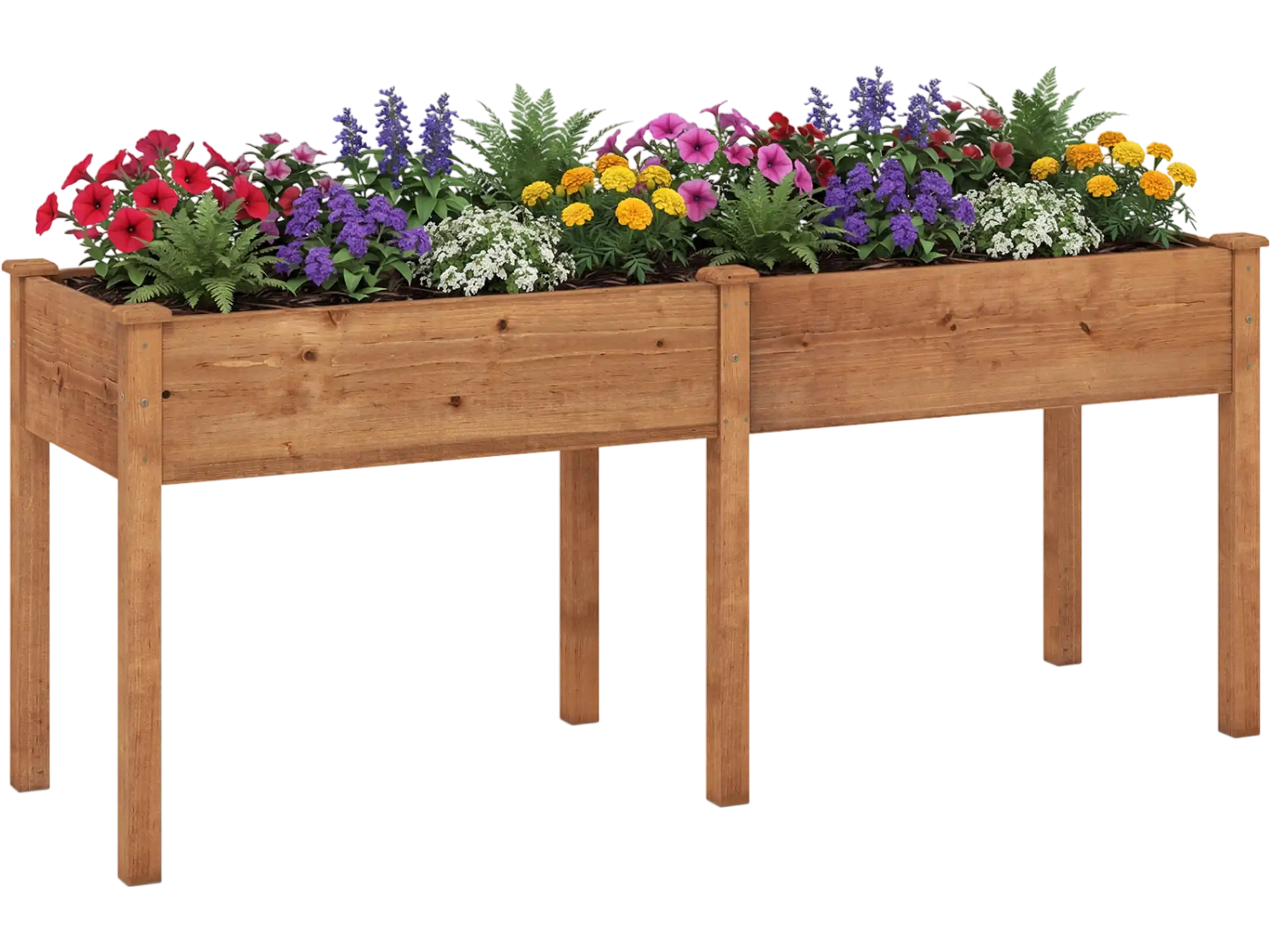 Costway Fir Wood Outdoor Raised Garden Bed w/ Divider Panel & Drainage Holes 497165238 New