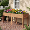 Fir wood outdoor raised garden bed with divider panel and drainage holes, perfect for planting flowers and herbs on patios.