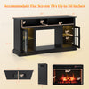 Fireplace TV stand in black, featuring adjustable shelves, remote control, and realistic flame effect for TVs up to 50.