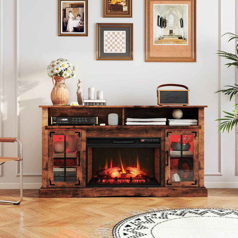 Fireplace TV Stand with Remote Controls and Thermostat for TVs Up to 50 Inch-Rustic Brown - Gallery View 1 of 10