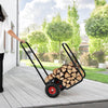 Firewood log cart carrier with rubber wheels, loaded with logs, ideal for outdoor use and easy transportation.