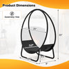 Product dimensions of the 20-inch round heavy-duty metal curved log rack, ideal for firewood storage and decoration.