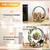 Heavy-duty metal firewood holder and decorative rack, 20-inch round design for versatile storage and display.