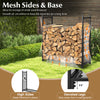 4 feet firewood rack stand with mesh sides, elevated legs, and high sides for stable firewood storage indoors or.